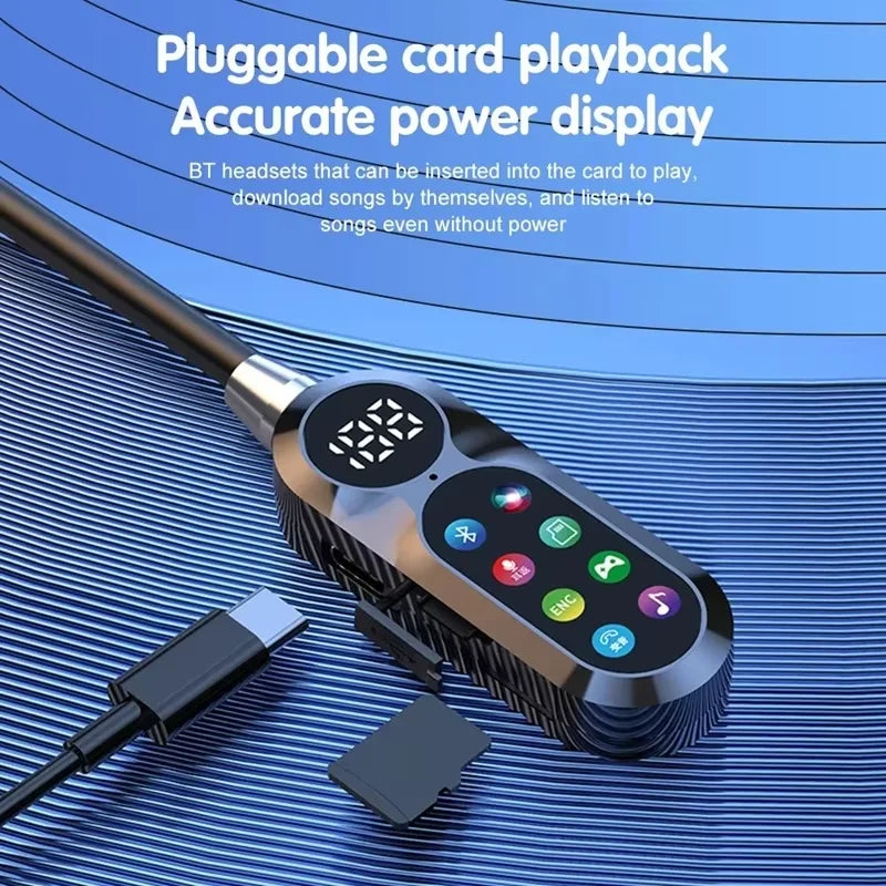 Wireless Neckband Earphones HD Screen Bluetooth 5.5 Headphones HiFi Stereo Waterproof Sports Earbuds Support TF Card