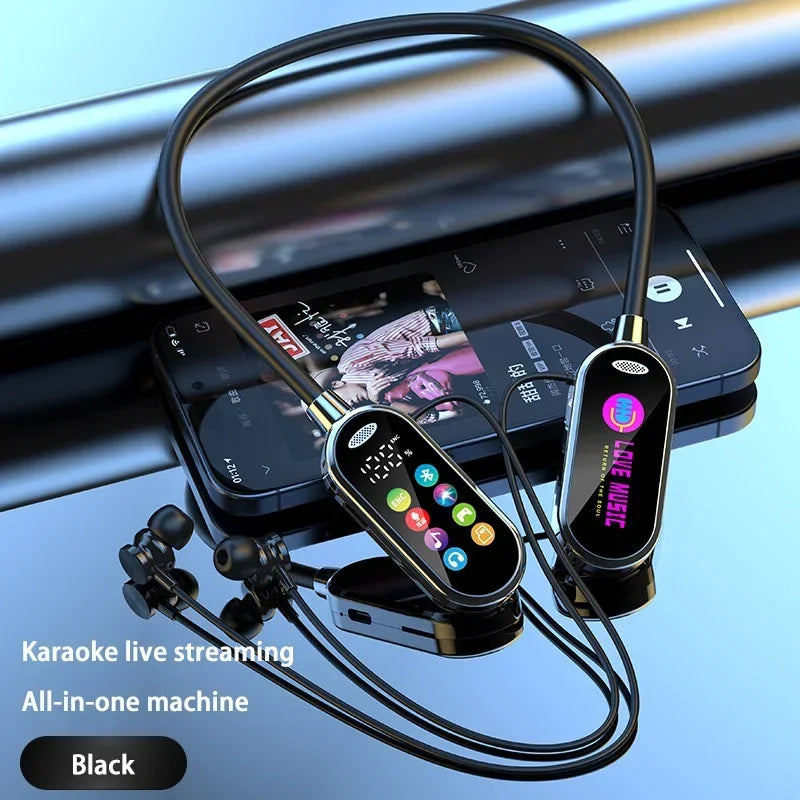 Wireless Neckband Bluetooth Earbuds Ear Monitor Karaoke Live Headphones ENC Noise Reduction Long Lasting Battery TF Card