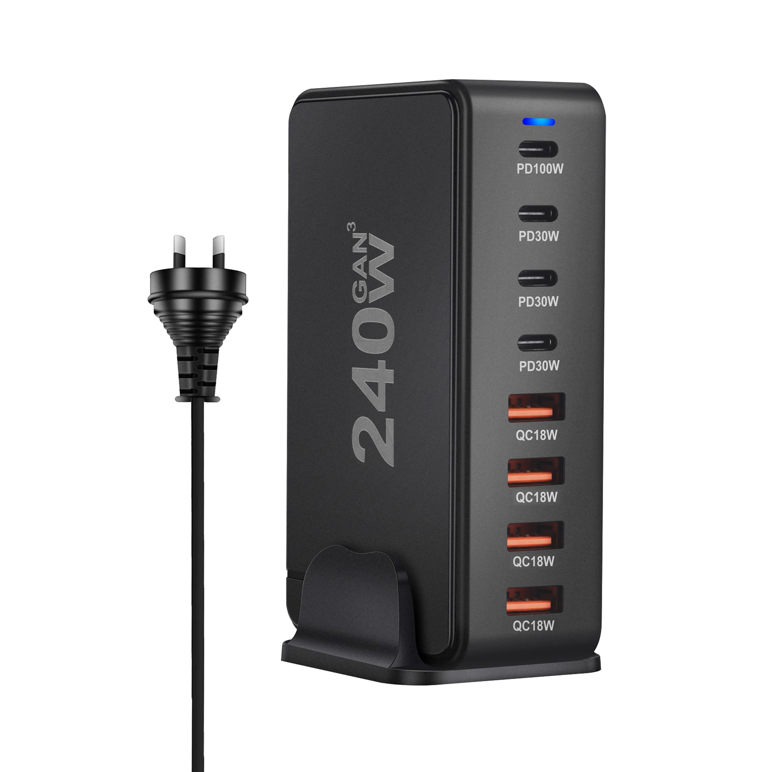 240W GaN Desktop Phone Charger with 8 USB-C Ports Supports PD 3.0 Fast Charging and Is Compact & Portable for Home Office Travel