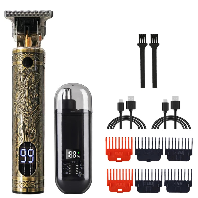 T9 Vintage Hair Clipper for Men,Portable USB Fast Charging With Nose Hair Trimmer Kit Professional Precision Electric Shaver