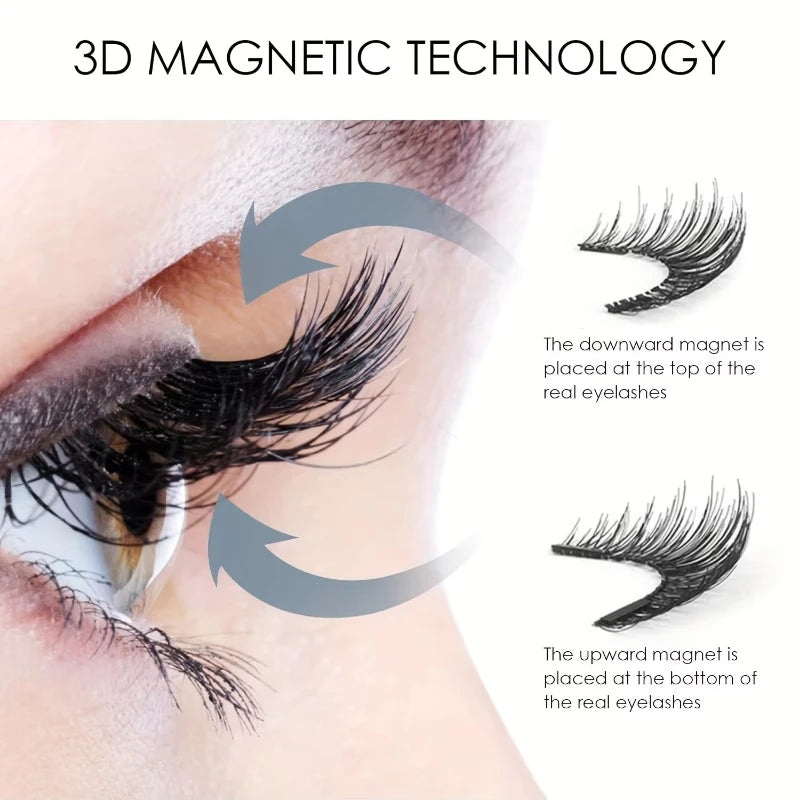 8pcs Magnetic False Eyelashes,No Glue Required with Tweezers,Reusable Double Magnetic False Eyelashes Makeup for Party Daily Use