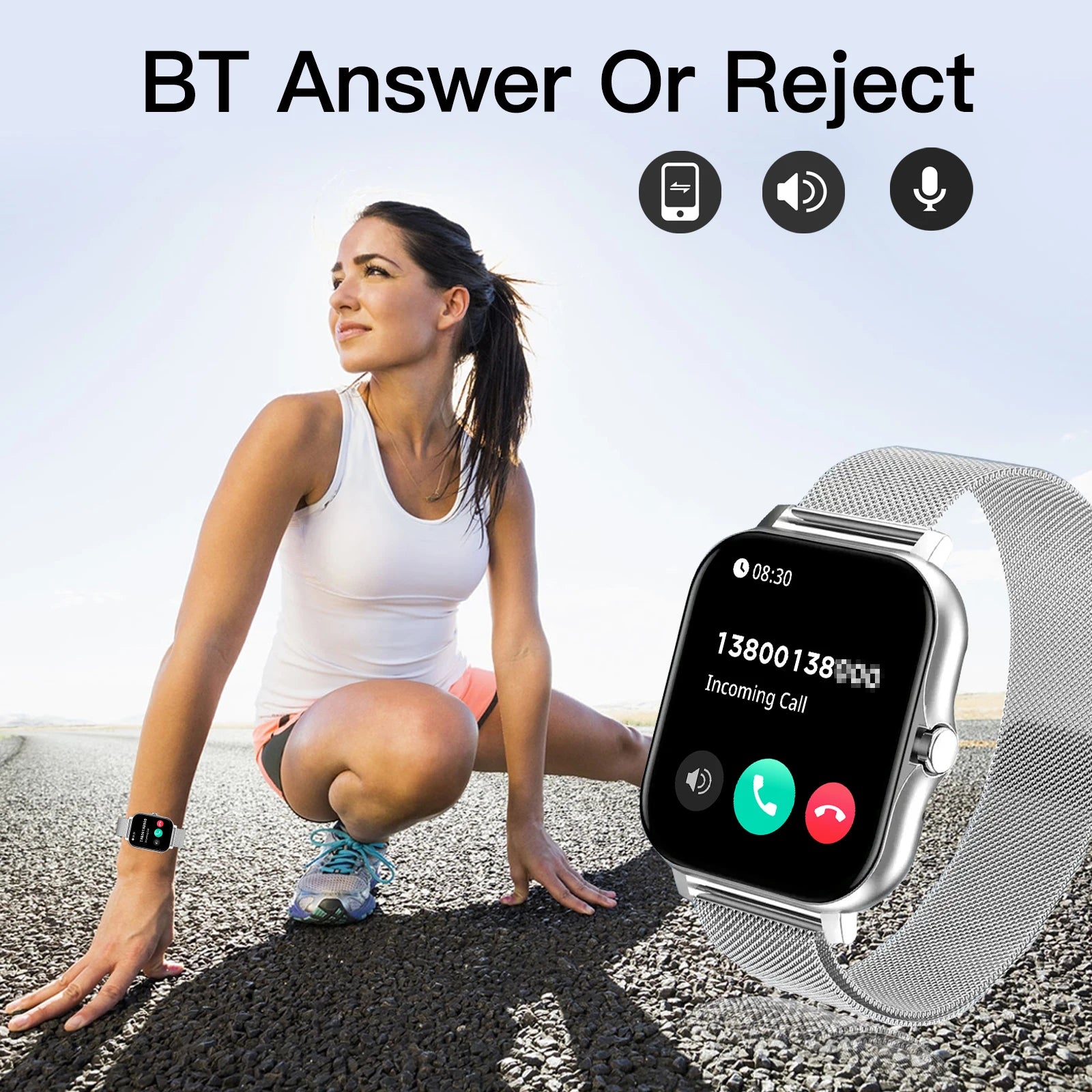 Smart Watch, Wireless Call/Dial, Multi-Sport Mode, Multiple APP Reminders, Suitable for Men and Women, Compatible with IPhone/An