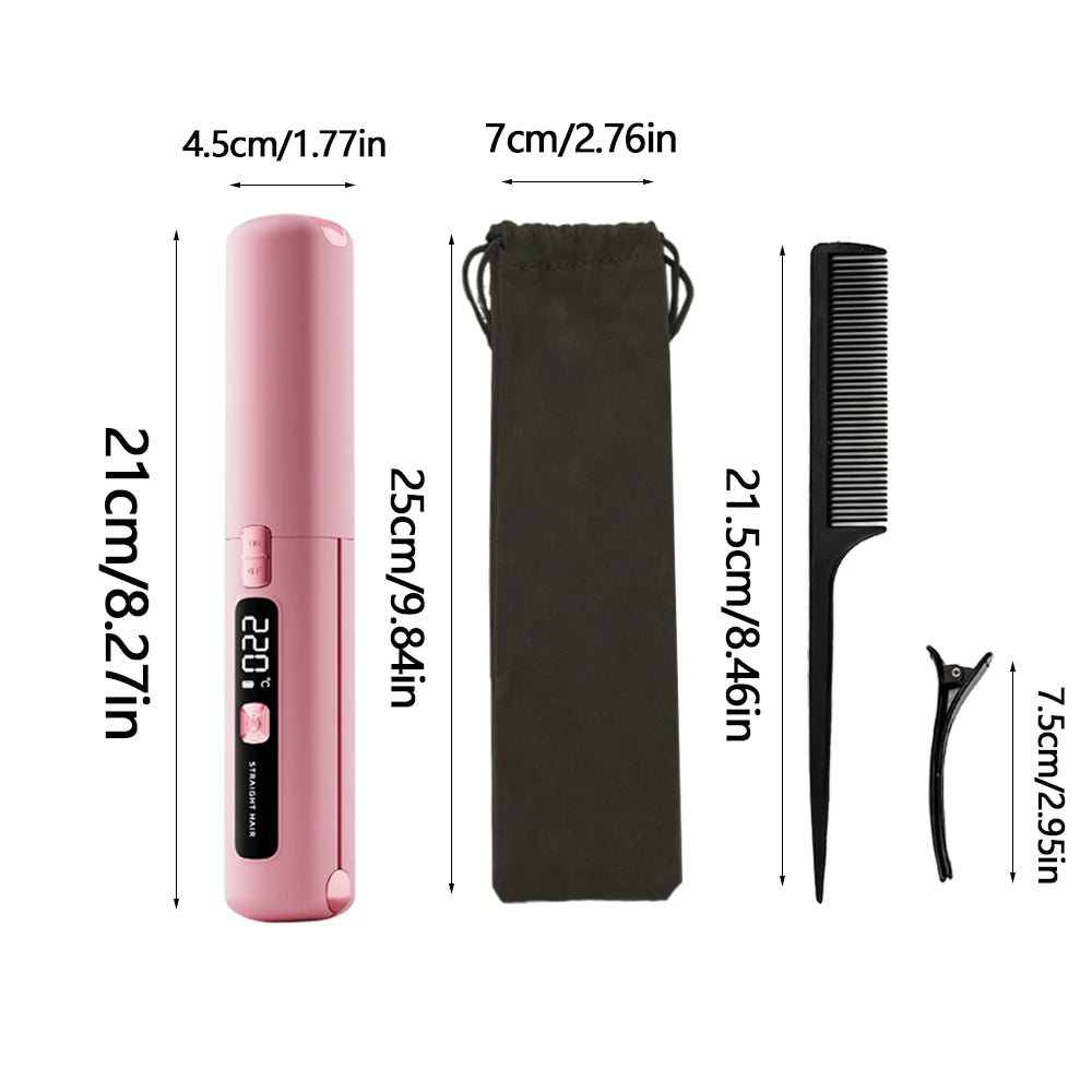 Mini Hair Straightener Curler Wireless Portable USB Charging Dormitory Salon Tool Hair Styling Accessories Travel Use