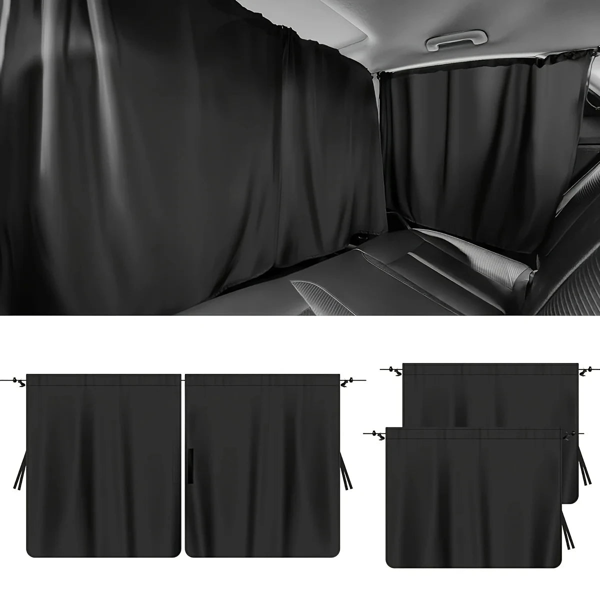 4pcs Car Privacy Curtain Set Window Shade Privacy Travel Nap Night Car Camping Detachable Simple Curtain