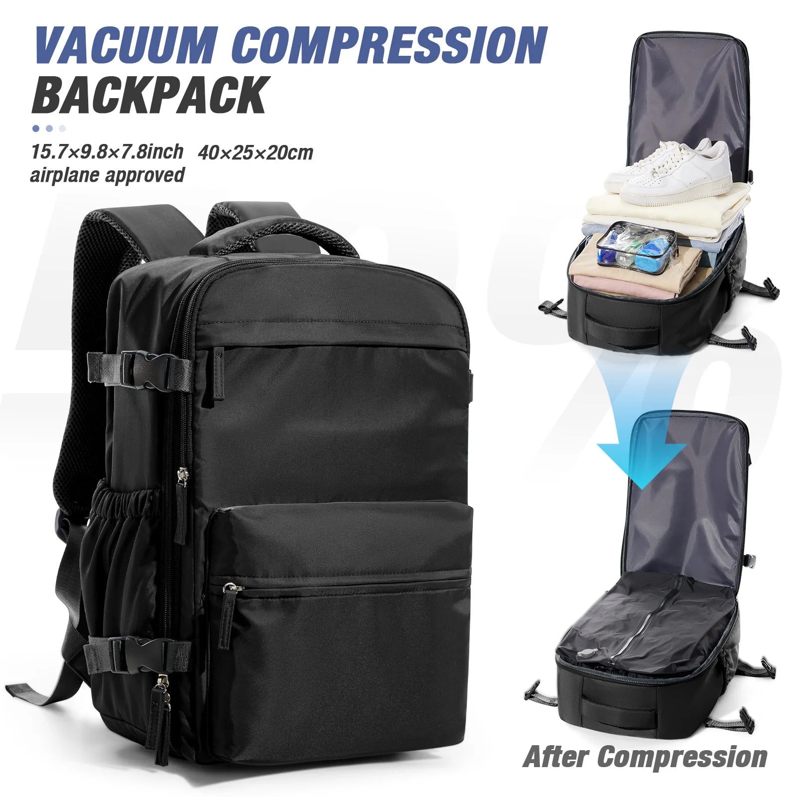 Travel Essentials Vacuum Storage Backpack bags, Air Vacuum Compressed Bag Hand Luggage, Suitcases Vacuum Clothes Storage