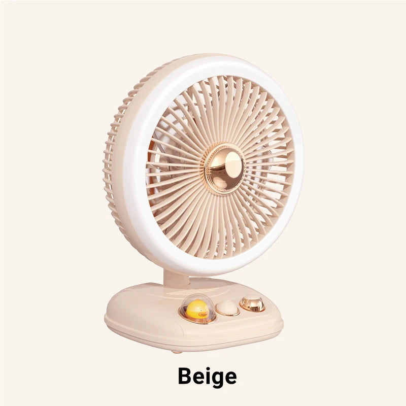 Portable Desk Fan Table Fan Stepless Speeds USB Fan With Built-in 4000mAh Rechargeable Battery And 3 Brigtness Night Light