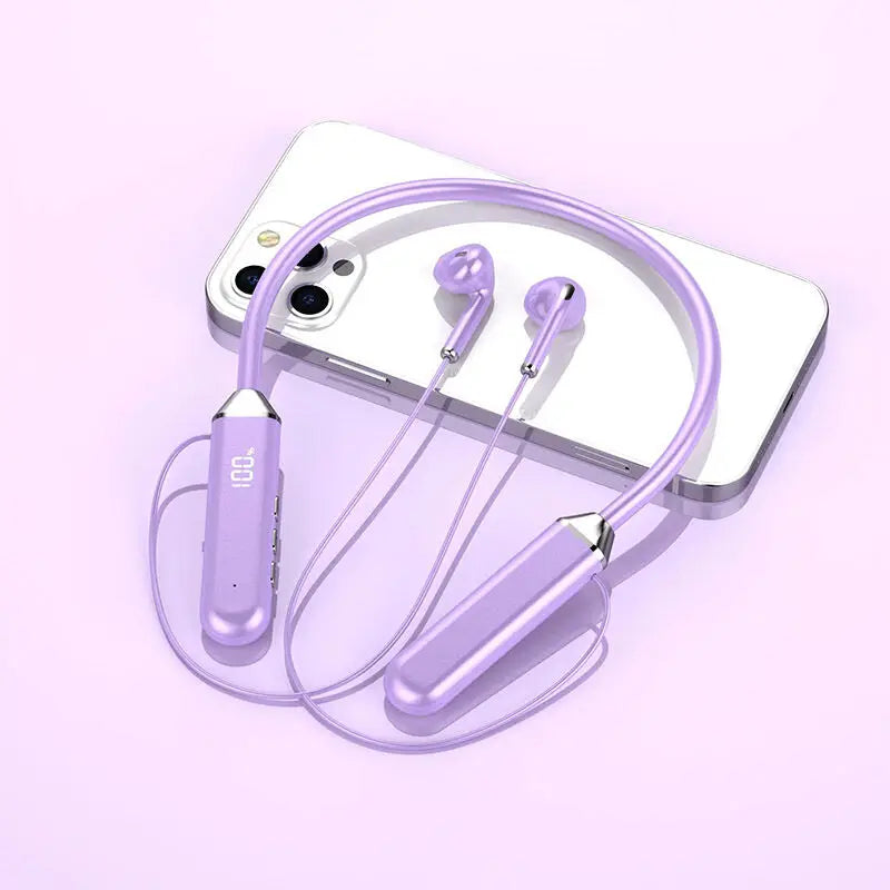 Neckband wireless connection compatible 5.2 LED headphones High sound quality stereo power display Magnetic Bluetooth earphones