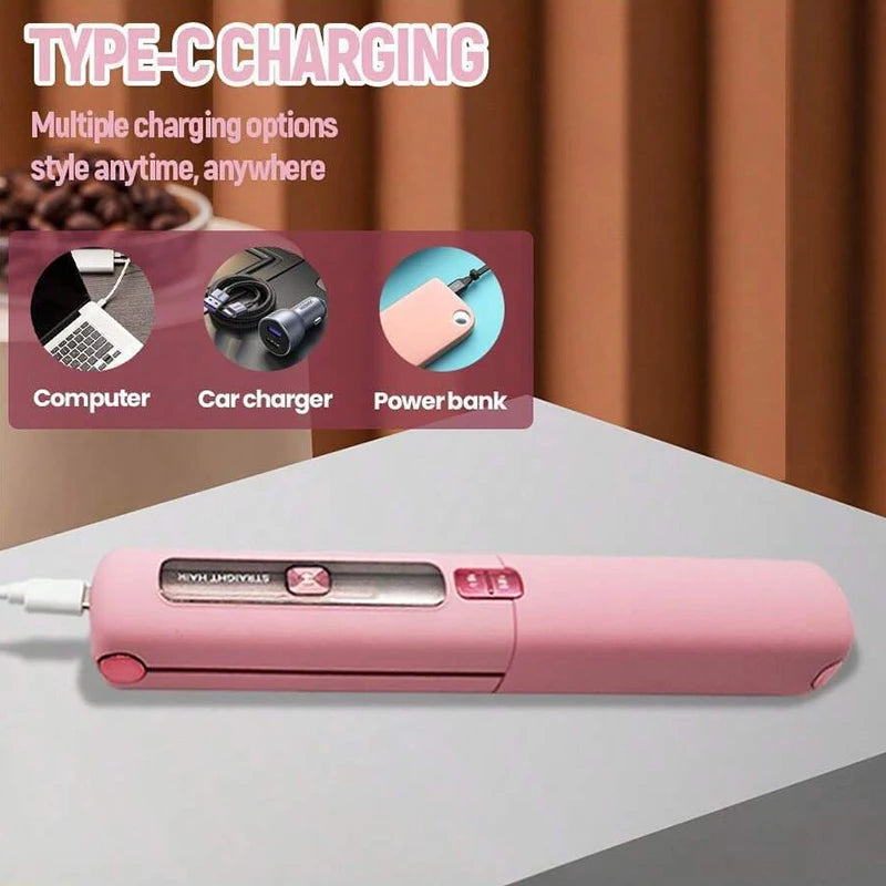 Mini Hair Straightener Curler Wireless Portable USB Charging Dormitory Salon Tool Hair Styling Accessories Travel Use