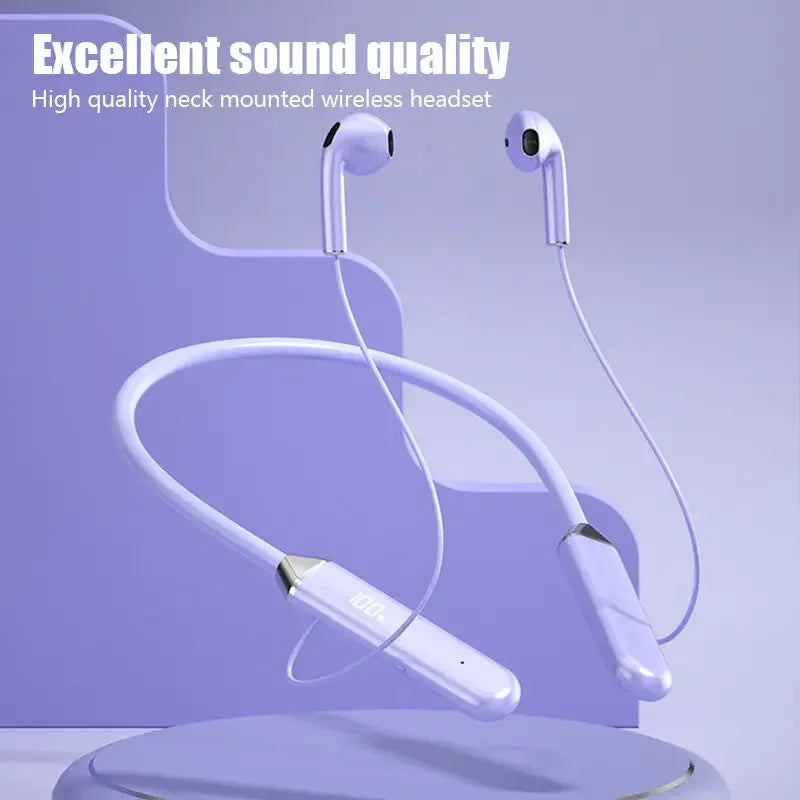 Neckband wireless connection compatible 5.2 LED headphones High sound quality stereo power display Magnetic Bluetooth earphones