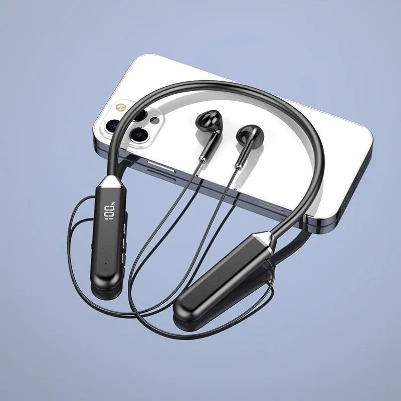 Neckband wireless connection compatible 5.2 LED headphones High sound quality stereo power display Magnetic Bluetooth earphones