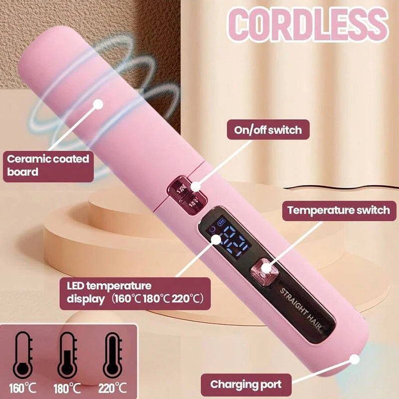 Mini Hair Straightener Curler Wireless Portable USB Charging Dormitory Salon Tool Hair Styling Accessories Travel Use