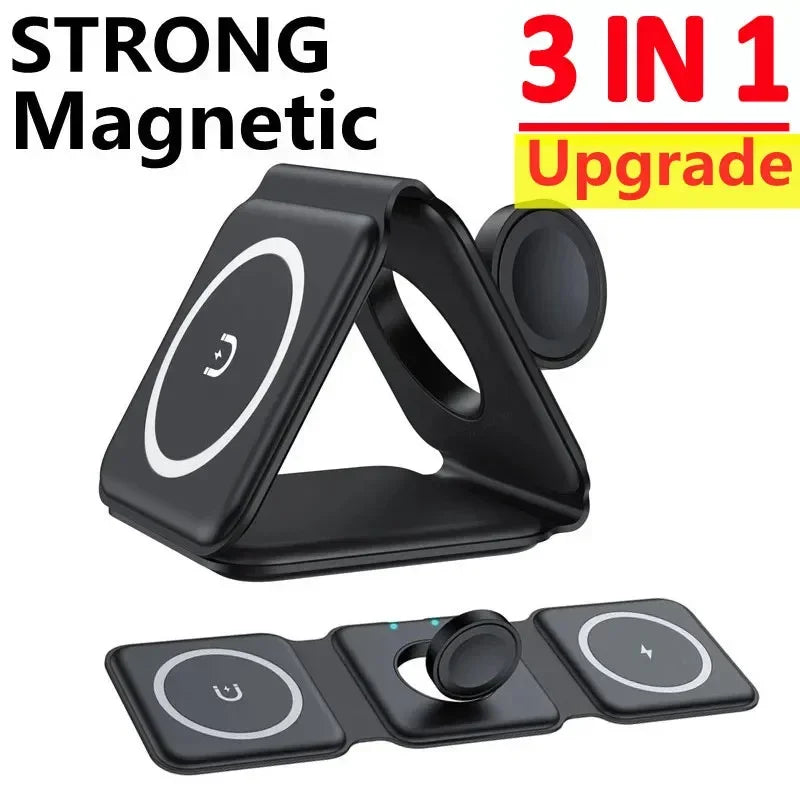 3 in 1 Wireless Charging Station for Apple MagSafe Charger, Foldable Magnetic Travel Charger for iPhone Apple Watch AirPods Pro