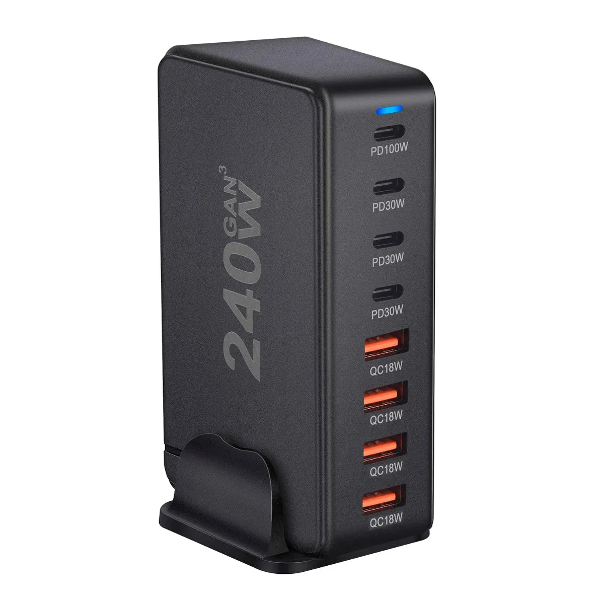 240W GaN Desktop Phone Charger with 8 USB-C Ports Supports PD 3.0 Fast Charging and Is Compact & Portable for Home Office Travel