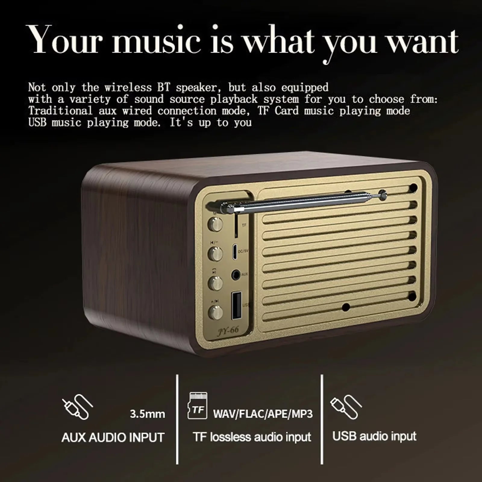 JY66Bluetooth speaker retro wooden high-appearance ins portable antenna subwoofer speaker decorative item