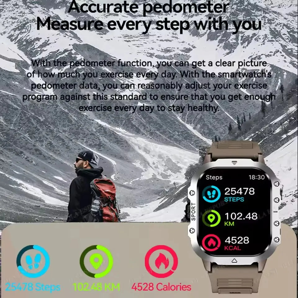 New Outdoor Sports Smart Watch 2.01 inch HD Screen LED Flashlight Bluetooth Talking GPS Tracker Smart Watch for Men Women Gift