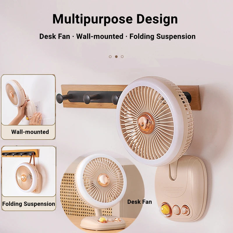 Portable Desk Fan Table Fan Stepless Speeds USB Fan With Built-in 4000mAh Rechargeable Battery And 3 Brigtness Night Light