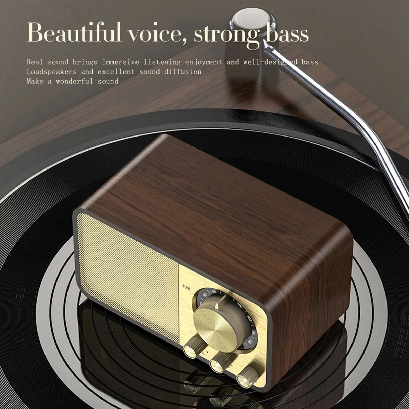 JY66Bluetooth speaker retro wooden high-appearance ins portable antenna subwoofer speaker decorative item