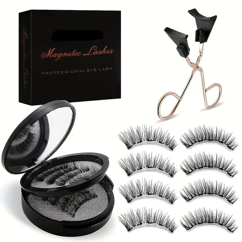 8pcs Magnetic False Eyelashes,No Glue Required with Tweezers,Reusable Double Magnetic False Eyelashes Makeup for Party Daily Use
