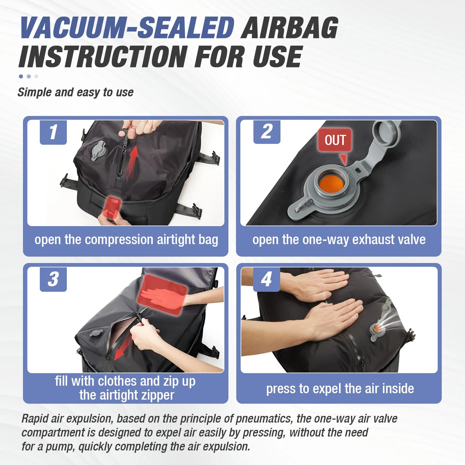 Travel Essentials Vacuum Storage Backpack bags, Air Vacuum Compressed Bag Hand Luggage, Suitcases Vacuum Clothes Storage