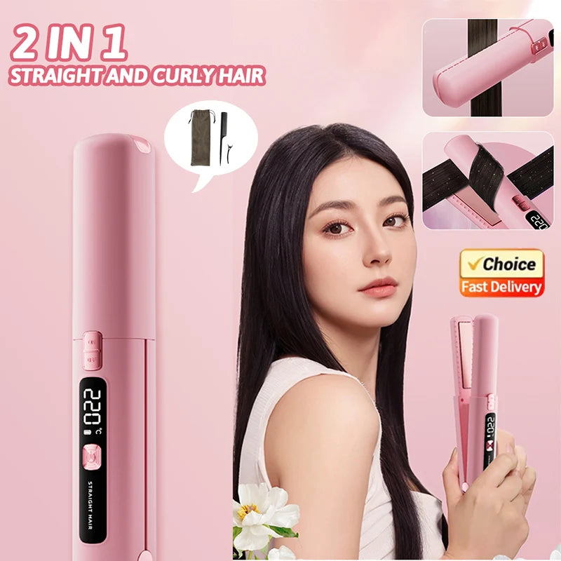 Mini Hair Straightener Curler Wireless Portable USB Charging Dormitory Salon Tool Hair Styling Accessories Travel Use