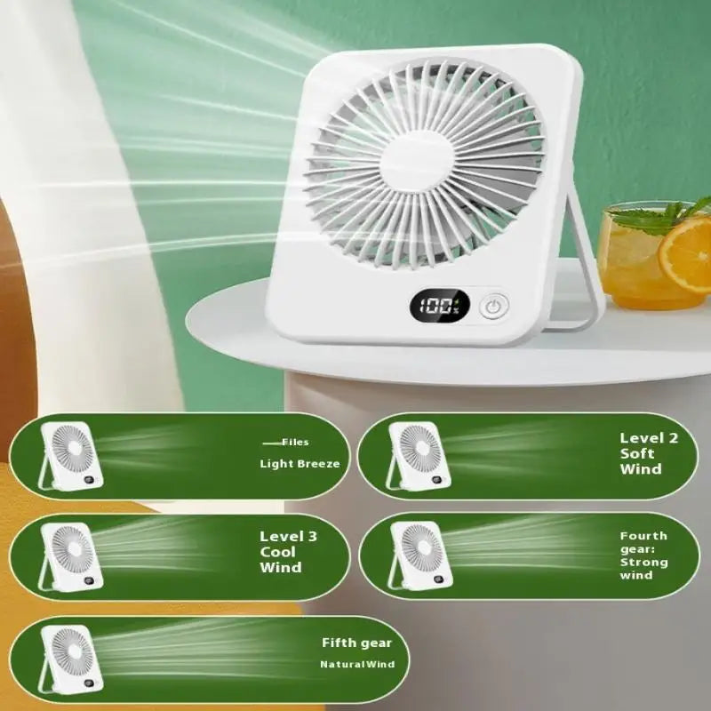 Desk Fan Portable Mini Fan Foldable Table Fan With 5 Gear USB Rechargerable Wall Fan Student Desktop Hang Fan For Office Home